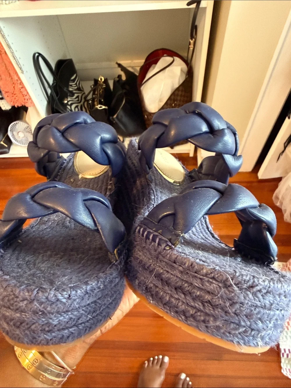 Kenneth Cole Braided Navy Espadrille Wedge Sandals